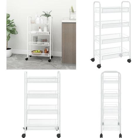 Chariot de cuisine à 4 niveaux Blanc 46x26x85 cm Fer - Chariot De Cuisine - Chariot Multifonctionnel - Rangement Cuisine - Organisation Intérieur - Panier Pliable - Home & Living (1/5)