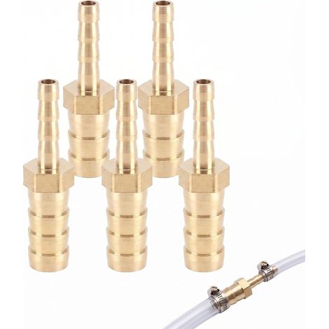 Adaptateurs de Tuyau, Lot de 5 Connecteur de Tuyau de Réduction en Laiton, Connecteurs Cannelés 8mm-6mm en Laiton, Adaptateurs Droits pour Conduites de Carburant, Eau, Huile et Air (1/5)