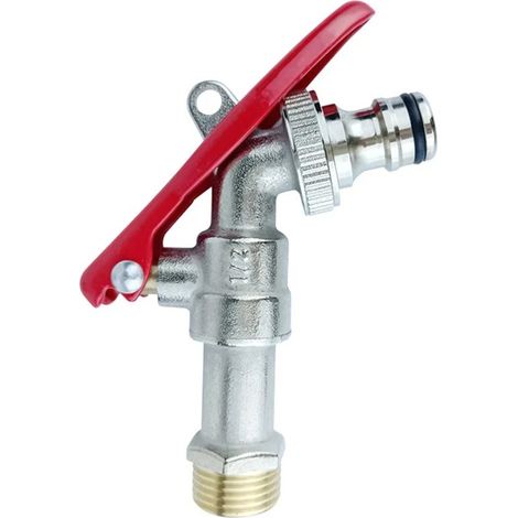 Messing-Außenwasserhahn mit Verriegelungsmechanismus – 3/4"-Schnellverschluss-Diebstahlsicherung, rot, für Gartenschläuche (1/5)