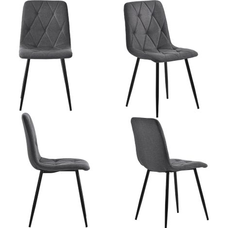 Sedie da pranzo (set da 4), grigio scuro, 4 set di sedie imbottite di design, sedie da pranzo in lino twill, sedie da cucina con schienale, sedute in lino con struttura in metallo, gambe in metallo