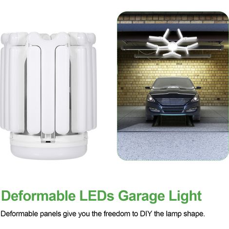 Ortviai Ampoule LED réglable 100 W pour garage – Éclairage puissant 6000–6500 K, culot E27, blanc, diamètre déplié 68 cm
