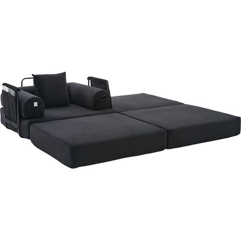 CHICFURN Divano letto modulare 190 x 112 x 67 cm in velluto a coste nero con pouf, senza montaggio (1/5)