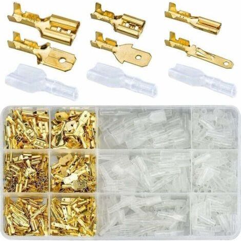 Paquete de 600 terminales de crimpado de latón de 2,8/4,8/6,3 mm – Conectores macho y hembra – Aislamiento ignífugo – Conductividad óptima