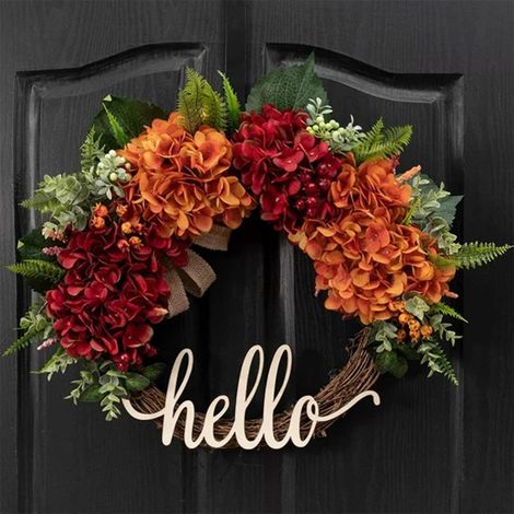 Guirlande Porte D'entrée - Guirlande Automnale Hydrangea Orange Rouge - Pour Intérieur Extérieur - 16 Pouces (1/5)