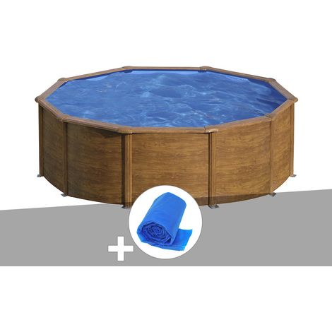 Kit piscine acier aspect bois Gré Sicilia ronde 4,80 x 1,22 m + Bâche à bulles