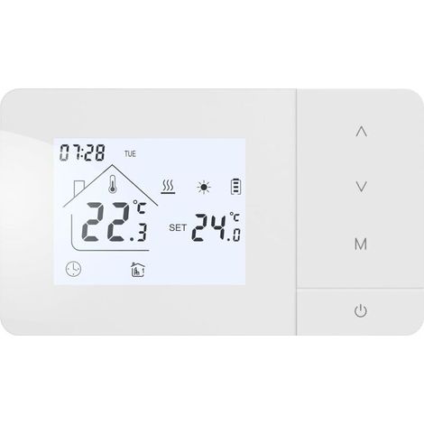Battery-Powered Gas Boiler Thermostat, Programmable Daily, Battery or USB Powered, White (1/4)