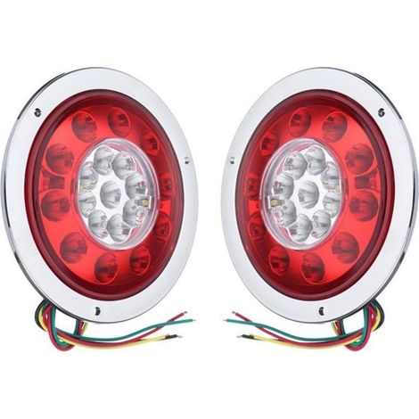 2x Feux Arrières LED Ronds 19 Diodes, Clignotants Ambre et Freins Rouges, 10-30V pour Camion Remorque Utilitaire (Argent) (1/4)