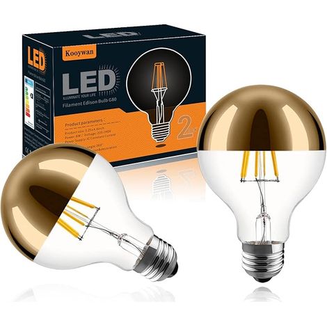 LED Or Tête Miroir G80 E27 Ampoule 6 Watt 2700K Blanc Chaud Couronne Dorée Demi Chrome Shadeless Ampoule (1/5)