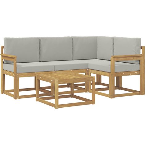Set di divani da esterno 5 pz Bianco e Grigio Chiaro Poliestere vidaXL (1/5)