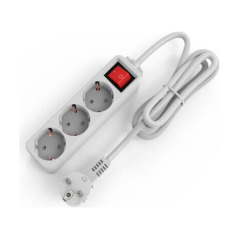 Regleta de 3 tomas con cable de 3G1.0m, cable de 1.5 metros, interruptor y bloqueo de seguridad para niños, color blanco, enchufe europeo.