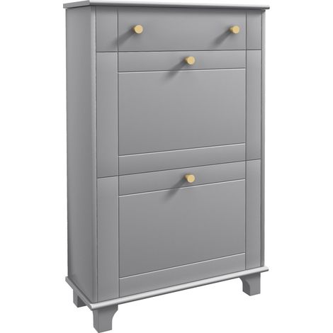 Meuble à chaussures étroit avec 2 portes à charnières et 1 tiroir pour 8 paires de chaussures, 60 x 23,5 x 98,5 cm, gris (1/5)