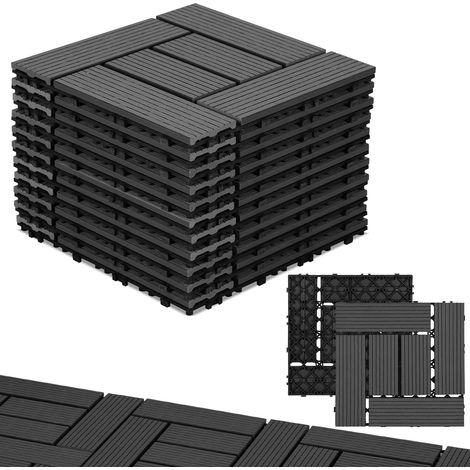 Randaco WPC Terrassenfliesen, 30x30 cm, 99er Spar Set für 9m², für Garten Balkon Bodenbelag mit Drainage und Klicksystem