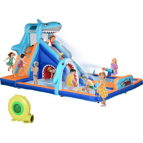 Castello Gonfiabile per Bambini 3-8 Anni con Gonfiatore, Scivolo, Piscina e Parete da Arrampicata