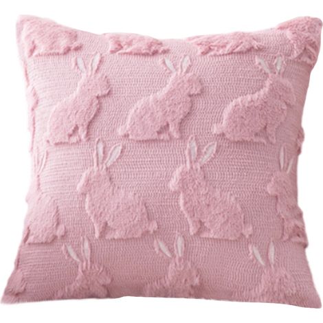 Coussin Décoratif Carré - Motif Lapin Texturé - Tissu Velours Doux - 45 x 45 cm - Pour Canapé Chambre Salon (1/4)