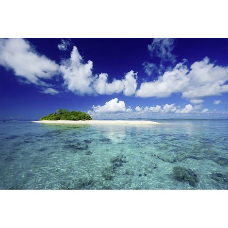 Papier peint panoramique chambre adulte bleu et vert | Tapisserie panoramique paysage paradisiaque | Papier peint panoramique moderne plage nature - 267 x 400 cm (4 pièces) (1/2)