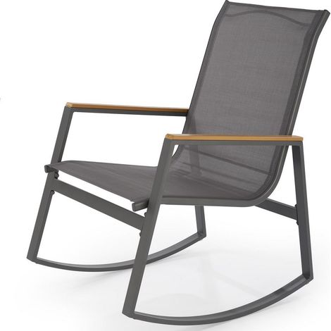 Rocking-chair de jardin gris en métal avec accoudoirs en bois Bark (1/5)