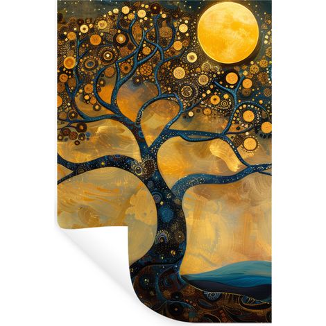 Wall Sticker Tree - Moon - Flowers - Gold - Art 40x60 cm