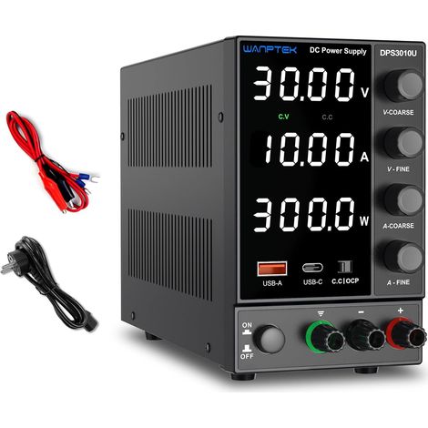 Alimentation de Laboratoire 30V 10A, Bloc d’Alimentation DC Réglable avec Écran LED 4 Chiffres, Ports USB-A/Type-C et Fonction OCP, Haute Précision (1/5)