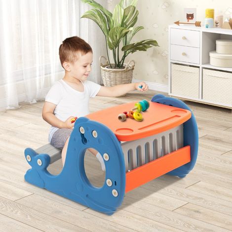 Cavalletto per bambini 4 in 1 a forma di balena con panca piano dappoggio bifacciale e lavagna