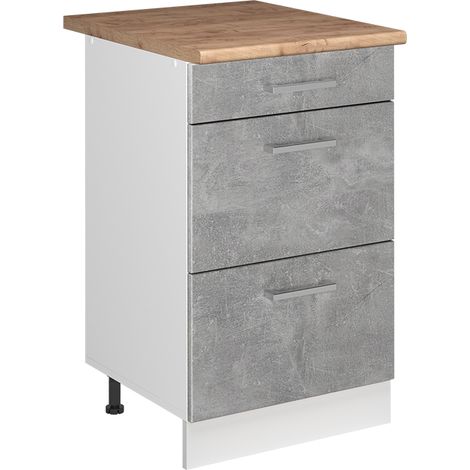 Küchenunterschrank R-Line, Beton/Weiß, 50 cm Arbeitsplatte Goldkraft Eiche, Vicco (1/5)