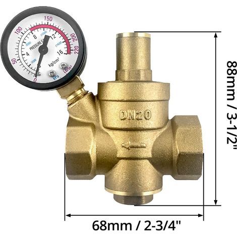 DN20 Brass Water Pressure Reducer with Adjustable Pressure Reducing Valve Gauge (1/5)
