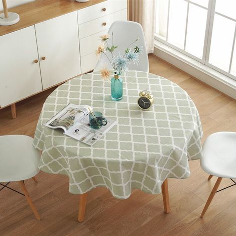 Nappe ronde de 150 cm, style nordique, pour la maison, le jardin, les repas et la cuisine - motif géométrique losanges gris-vert