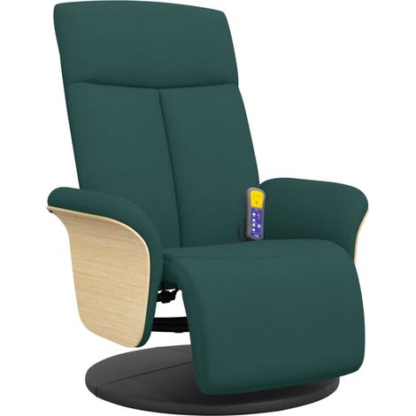 vidaXL Poltrona Reclinabile Massaggio Poggiapiedi Verde Scuro Tessuto (1/5)