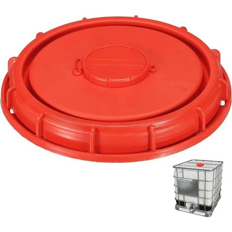 1 Couvercle de réservoir IBC, 245 mm, plastique PE ventilé, bouchon fileté rouge, pour cuve eau 1000L (1/4)