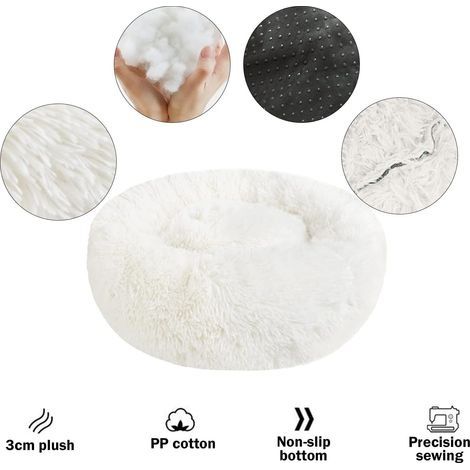 Runder, weicher Hunde- und Katzenkorb - Beruhigendes Anti-Stress-Plüschkissen für Katzen und Hunde, bequemes, waschbares Donut-Bett für kleine und mittelgroße Katzen und Hunde (Beige, 60 cm) (1/4)