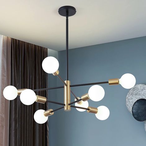 Lustre Spoutnik rétro, suspension vintage 8 lumières, plafonnier industriel, lustre moderne, lumière blanche (avec ampoules) (1/5)