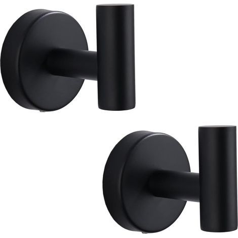 Bathroom Towel Hooks,Wall Mounted Coat Hooks,Matte Black Heavy Duty Robe Hook for Door Cabinet Closet Towel Hook Holder for Bathroom Kitchen Home Garage Hotel Office Bedroom (2pcs Matte Black) (1/5)