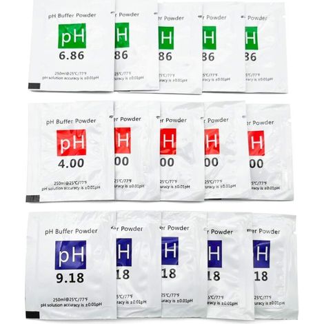15 pcs pH Test Meter Mesure lot Solution Tampon de Mesure de la Poudre Tampon pH 4.00/6.86/9.18 Point d'étalonnage Regard pour pH Mètre Étalonnage Rapide et Précis du pH de Pureté d'eau (1/5)