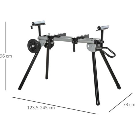Untergestell für Kappsägen Arbeitstisch für Kapp- und Gehrungssägen Sägengestell Kappsäge Stahl Schwarz+Silber Seitenverlängerung 123,5-245 cm (1/5)