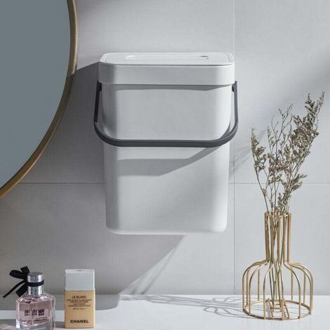Petite poubelle suspendue avec couvercle Poubelle de comptoir de cuisine Poubelle montable alimentaire 3L Blanc