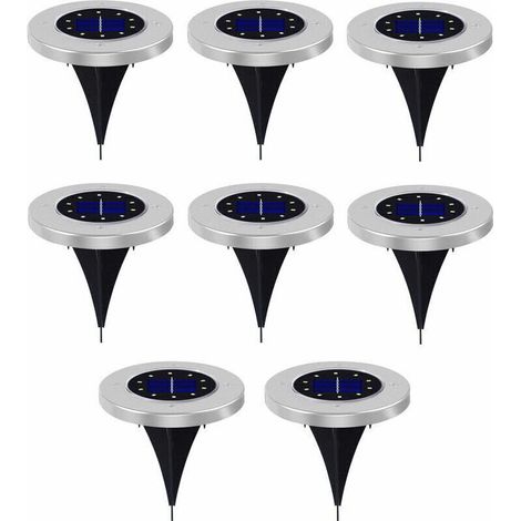 8-teiliges Solar-Bodenleuchten-Set, LED-Solar-Scheibenleuchten, wasserdichte Gartenbeleuchtung für den Außenbereich – 10 warmweiße LEDs