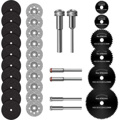 Mini Disque Diamant à Tronçonner, Mini Lame de Scie Circulaire HSS, Mini Disque de Coupe en Résine, avec 3mm Mandrin pour Bois, Métal, Plastique, Pierre, Verre - 32 Pcs (1/5)