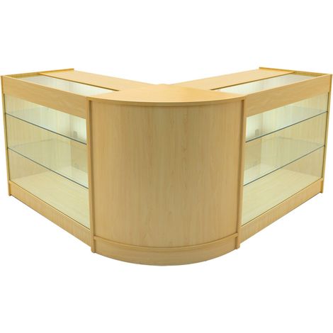 Comptoirs de Vente en MDF Érable à LED Blancs Ensemble Helios CM60 K1200 3 Unités de Rangement Étagères Internes Portes Coulissantes Verouillables Réception Bureau Vêtements Bijoux [Clés INCLUS] (1/5)