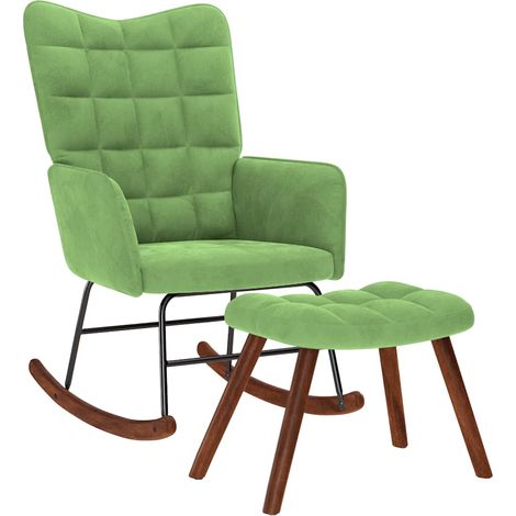 vidaXL Rocking Chair with Stool Light Green Velvet (1/5)