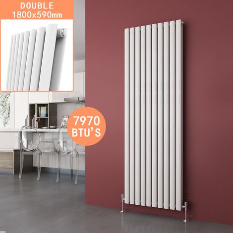 ELEGANT 1800 x 590 mm Designer White Vertical Column Rads Modern Double Oval Panel Designer Radiator + Anthracite Thermostatic Radiator Valves (1/5)