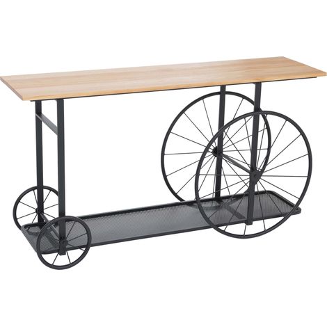 [NEUWERTIG] Konsolentisch HHG-983, Telefontisch Tisch, Reifen Industrial Retro Holz 81x150x40cm natur Metall schwarz (1/5)