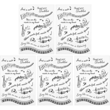5 Pièces Tampon Transparent Silicone Musical Notes Motif DIY Autocollants Timbres T1731 (1/5)