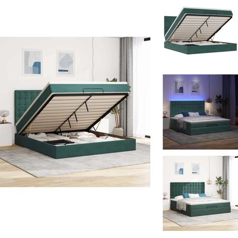 Cadre de lit ottoman avec matelas vert foncé 180x200cm velours - Lit Ottoman - Lits Ottomans - Cadre De Lit - Cadre De Lit Avec Rangement (1/5)