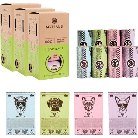 Sacchetti per deiezioni canine, 100% riciclati, Mymals, confezione da 360 pezzi. (1/5)