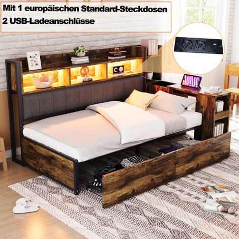 Canapé-lit en fer forgé, offrant un grand espace de rangement et des placards, des prises électriques multifonctionnelles et un éclairage LED, ainsi que de grands tiroirs et une table coulissante. (1/5)