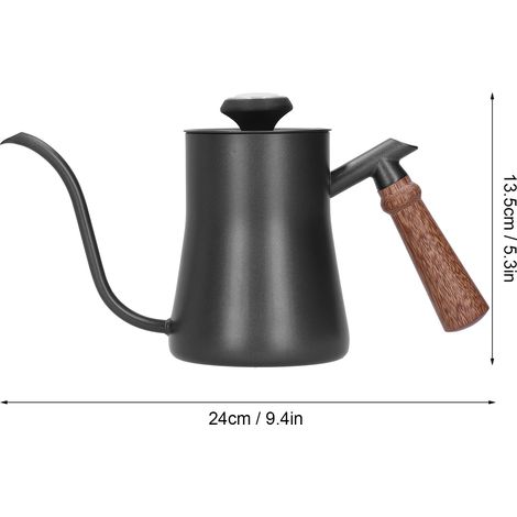 Cafetière 650 ml en acier inoxydable, bec long et étroit, avec thermomètre intégré, noire (1/5)