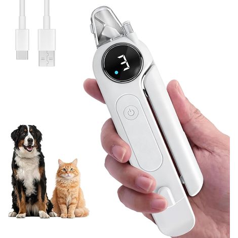 Coupe Ongle Chien, Coupe Griffes Chat avec Lumière LED, Rechargeable, Silencieux, Coupe Griffe Chien Sécurisé pour Petits et Moyens Chiens et Chats, Blanc (1/5)