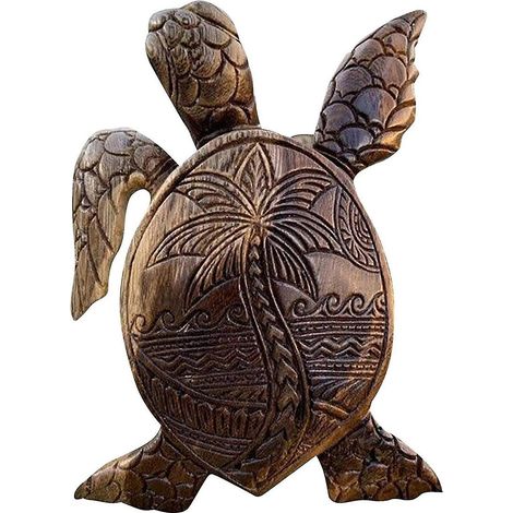 Tortue sculptée en bois, tortue hawaïenne, statue de tortue en bois sculptée à la main, décoration de jardin en résine.