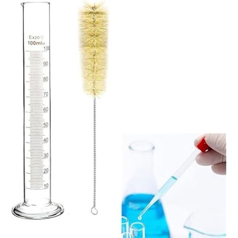 Cylindre gradué en verre - 100 ml - Petit Verre Doseur à Mesurer - 1 pièce avec 1 brosse de lavage pour verre épais - Kit d'outils de mesure chimique