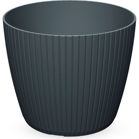 Blumenkübel im Rillen Design rund anthrazit - 38 x 32 cm - Kunststoff Pflanzkübel für Innen und Außen