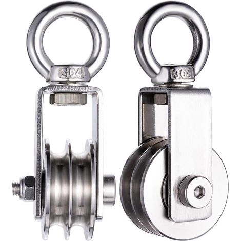 Juego de 2 poleas dobles – acero inoxidable 304 – cuerda de 40 mm y 8 mm – capacidad de carga de 250 kg – 2 rodamientos